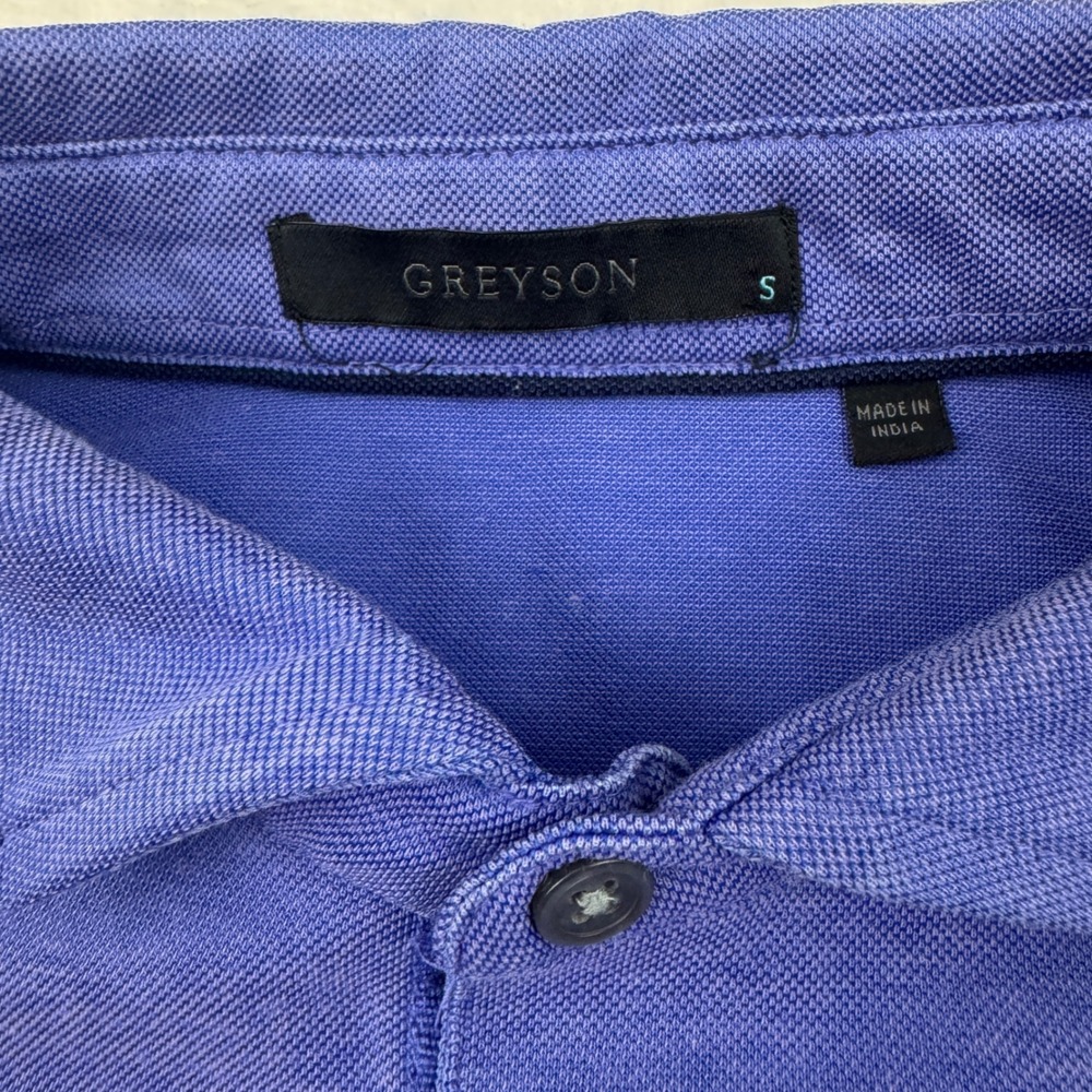 Greyson Mens S Short Sleeve Wolf Logo Pique Polo Shirt Purple Blue Heather Golf - Picture 4 of 7